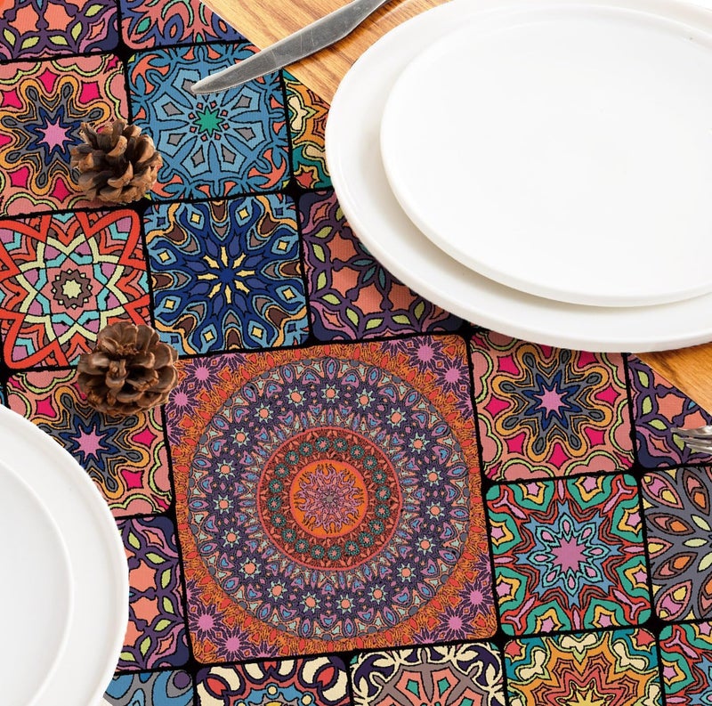 Winotic Boho Bohemian Table Runner 90 Inches Long, Vintage Seasonal Table Runners for Party Kitchen Dining Coffee Table Bedroom Indoor Outdoor, Machine Washable and Handmade (Bohemian A, 13” x 90”) - Image 5