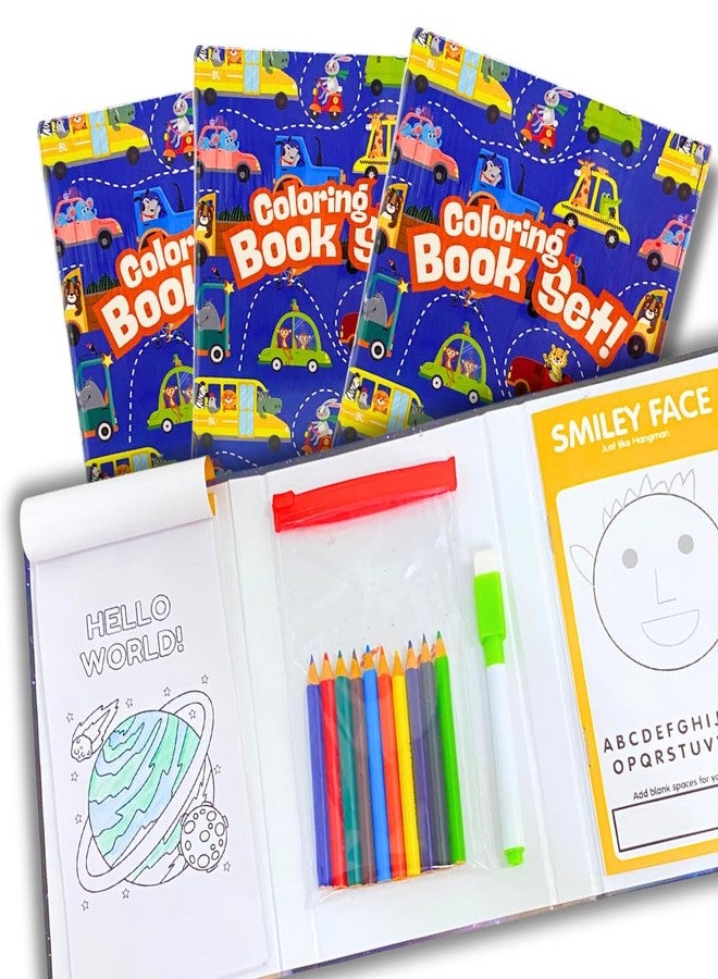 CocoMoco Kids 4 in 1 Car Theme Colouring Kit for Kids 6-12 | Art and Craft Kit for Girls 9-12 | Drawing, Games Activity Set | Return Gifts for Kids Birthday Party | Gift for Boys & Girls (Pack of 3) - Image 1