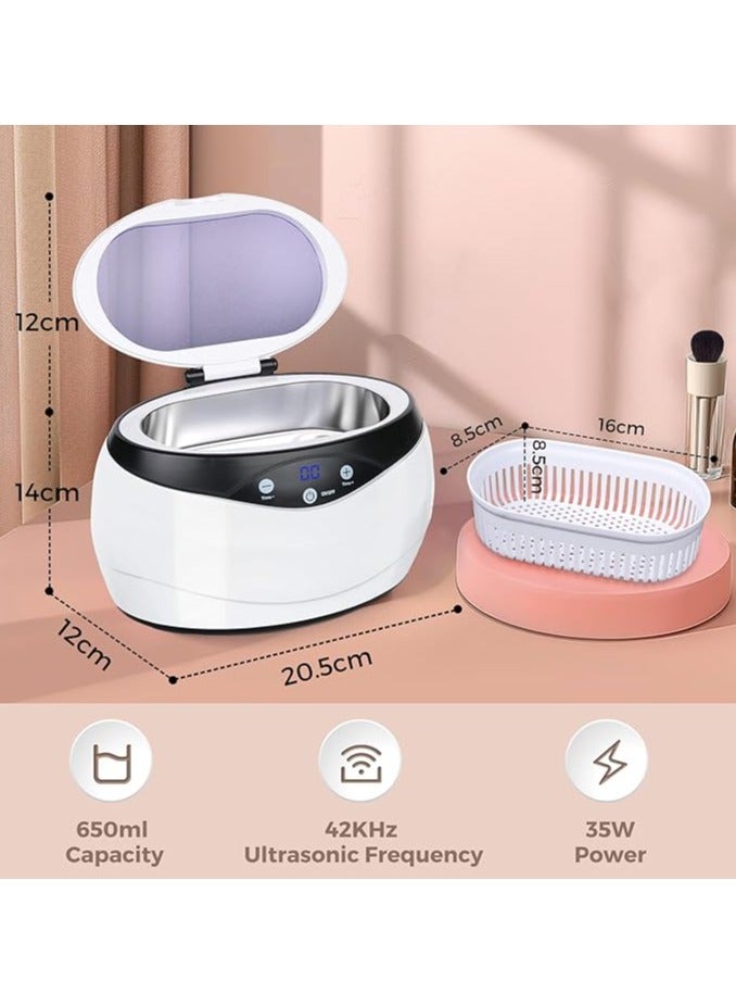 AROAQ 650ML Professional Ultrasonic Cleaning Machine with Watch Holder for Jewelry Eyeglasses Retainer Watches Dentures Rings Coins Cleaner 42kHz - Image 2