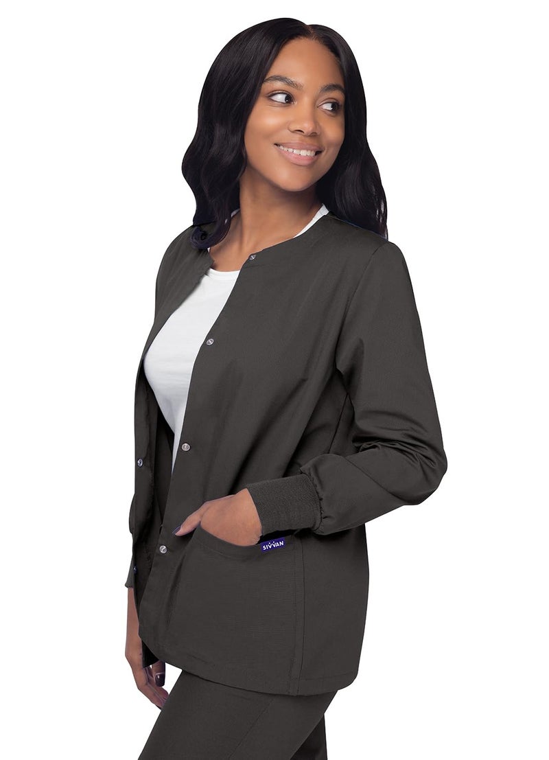 Sivvan Scrubs for Women - Front Snap Warm - Up Jacket - S8306 - Charcoal - L - Image 3
