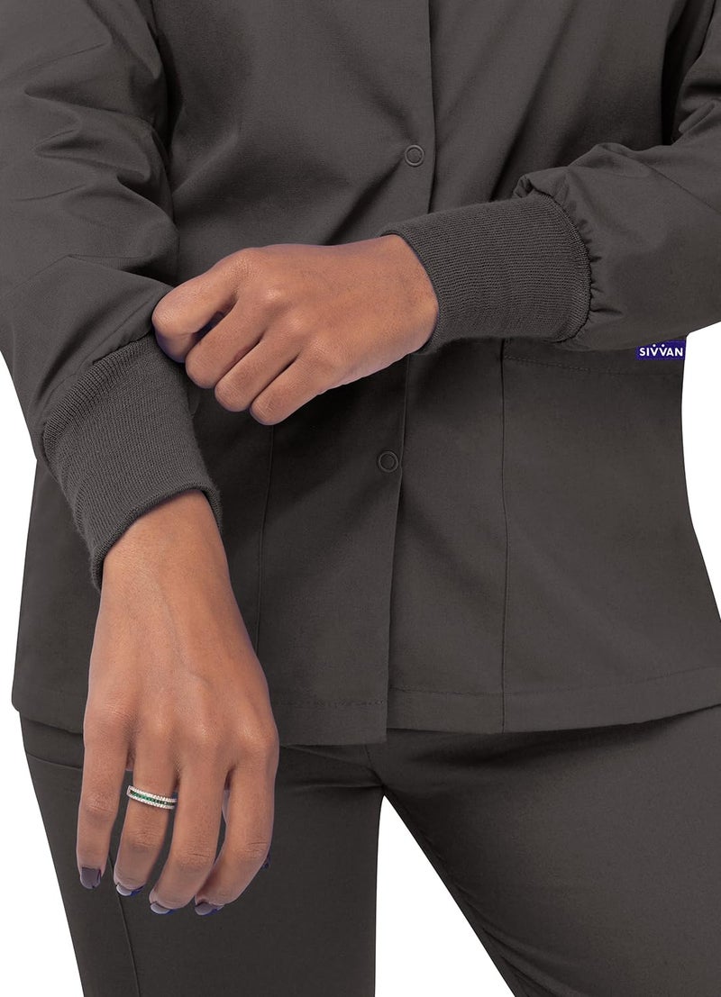 Sivvan Scrubs for Women - Front Snap Warm - Up Jacket - S8306 - Charcoal - L - Image 5