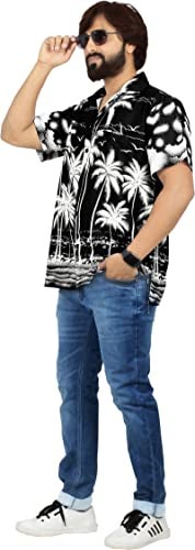 LA LEELA Mens Hawaiian Shirts Short Sleeve Button Down Shirt Men's Party Shirts Casual Vacation Tropical Shirts for Men Funny 3XL Palm Tree Black - Image 3