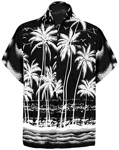 LA LEELA Mens Hawaiian Shirts Short Sleeve Button Down Shirt Men's Party Shirts Casual Vacation Tropical Shirts for Men Funny 3XL Palm Tree Black - Image 1