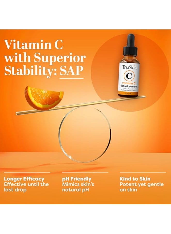 TruSkin TruSkin Vitamin C Serum For Face – Anti Aging Formula with Vitamin C, Hyaluronic Acid, Vitamin E – Brightening Serum – Improve Appearance of Dark Spots, Tone, Fine Lines & Wrinkles, 1 Fl Oz  - Image 2