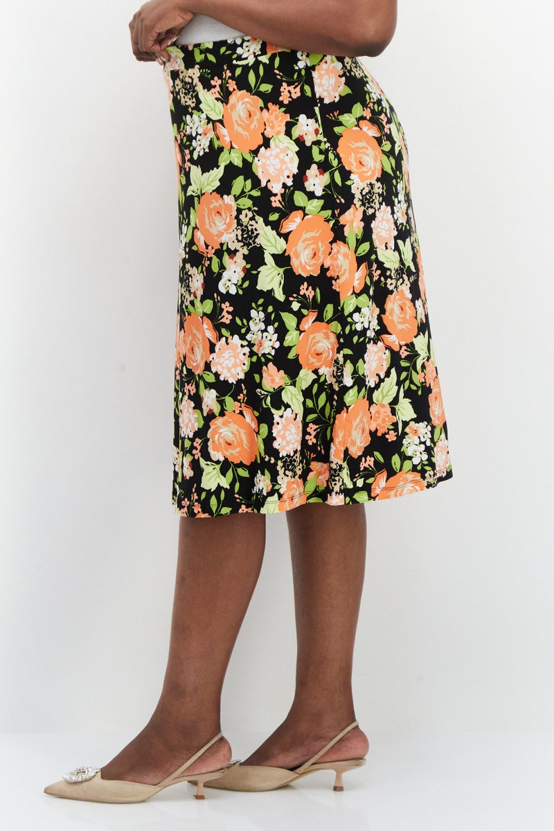 Kasper  Women Plus Size Floral Printed Midi Skirt, Black Combo - Image 2