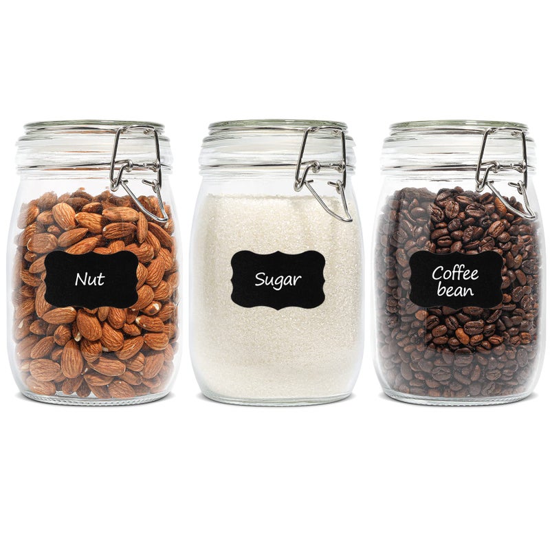 ComSaf Airtight Glass Canister Set of 3 with Lids 34oz Food Storage Jar Round - Storage Container with Clear Preserving Seal Wire Clip Fastening for Kitchen Canning Cereal,Pasta,Sugar,Beans,Spice - Image 1
