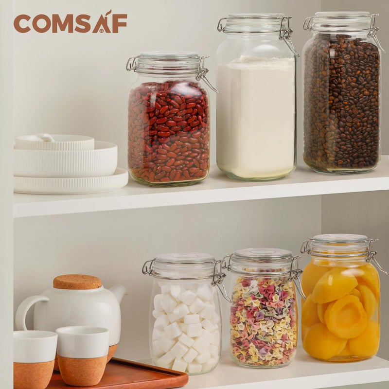 ComSaf Airtight Glass Canister Set of 3 with Lids 34oz Food Storage Jar Round - Storage Container with Clear Preserving Seal Wire Clip Fastening for Kitchen Canning Cereal,Pasta,Sugar,Beans,Spice - Image 5
