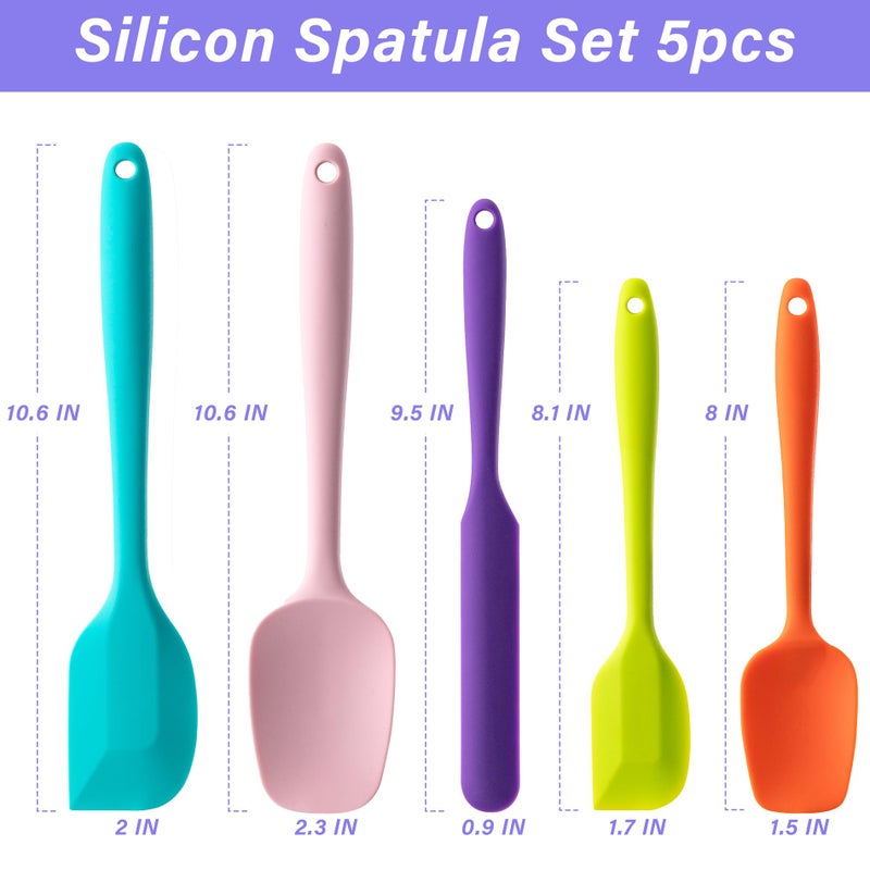 Hoewina Silicone Spatula Set, 5 Piece Food Grade Rubber Spatulas for Baking, Cooking, and Mixing High Heat Resistant Non Stick Dishwasher Safe BPA-Free (Multicolor) - Image 2