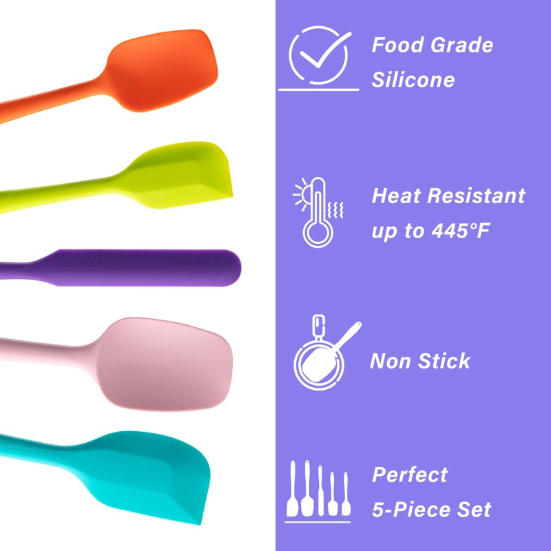 Hoewina Silicone Spatula Set, 5 Piece Food Grade Rubber Spatulas for Baking, Cooking, and Mixing High Heat Resistant Non Stick Dishwasher Safe BPA-Free (Multicolor) - Image 3