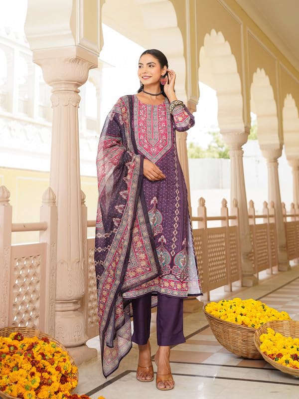 Vaamsi Women's Purple Rayon Printed Straight Kurta Pants With Dupatta Set | Festive Straight Kurta Set For Women | Printed Salwar Suit For Women (SKSKD3051, L) - Image 5