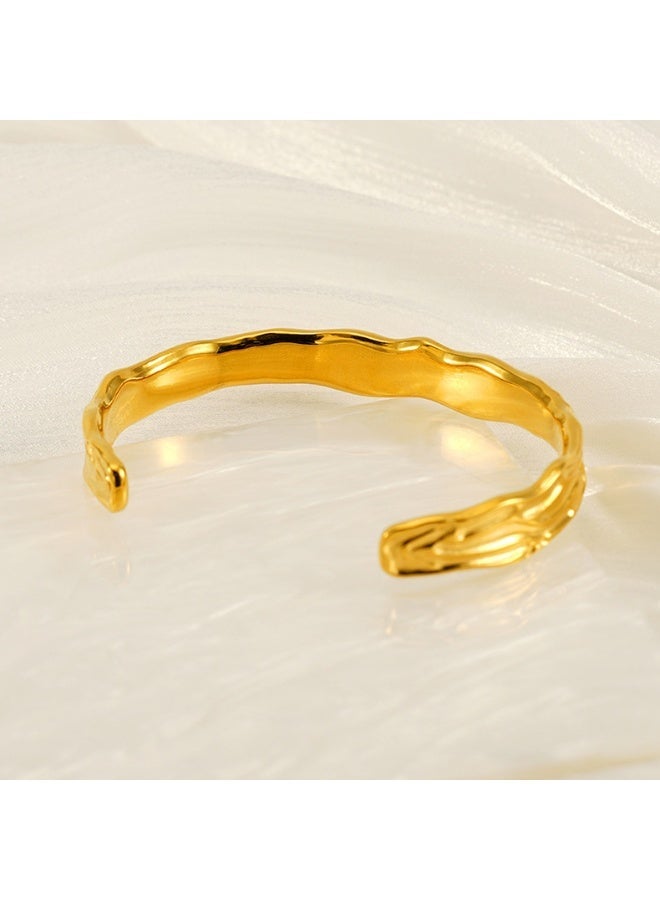 AMETOER 18K Gold-Plated Adjustable Open Bracelet for Women | High-End Irregular Design | Fade-Resistant Stainless Steel Jewelry - Image 4
