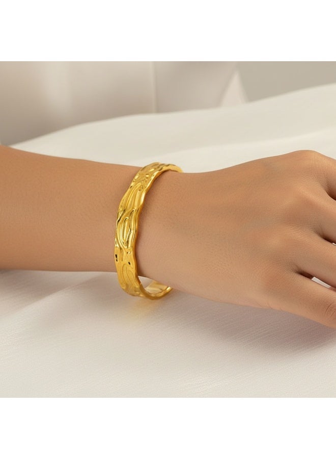 AMETOER 18K Gold-Plated Adjustable Open Bracelet for Women | High-End Irregular Design | Fade-Resistant Stainless Steel Jewelry - Image 3