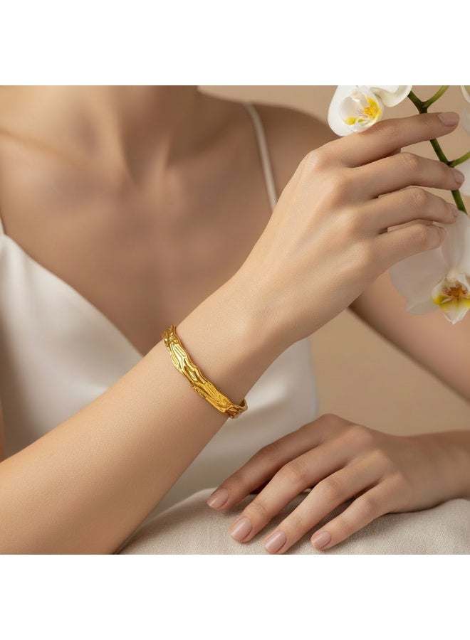 AMETOER 18K Gold-Plated Adjustable Open Bracelet for Women | High-End Irregular Design | Fade-Resistant Stainless Steel Jewelry - Image 2