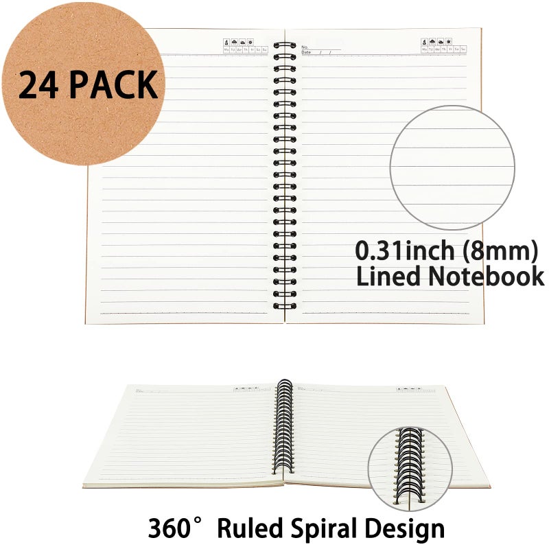 YOTNUS 24 Pack A5 Spiral Notebooks Journal with Kraft Cover, 5x8 Inches, Ruled Lined Paper, for Work, Sketches, Study, Notes Taking, Gifts, Brown (24 PCS(Lined)) - Image 3