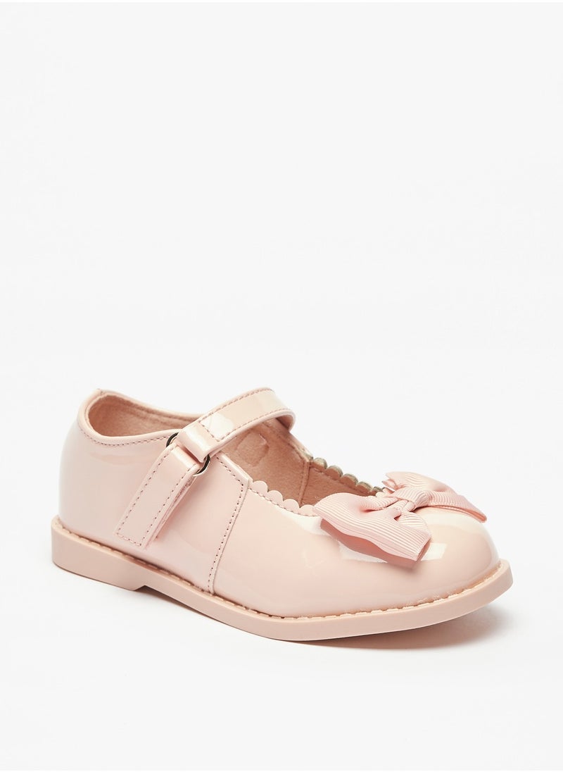 Flora Bella By Shoexpress - Girls Scallop Detail Bow Applique Mary Jane Shoes with Hook and Loop Closure - Image 1