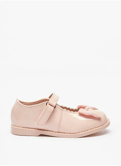 Girls Scallop Detail Bow Applique Mary Jane Shoes with Hook and Loop Closure