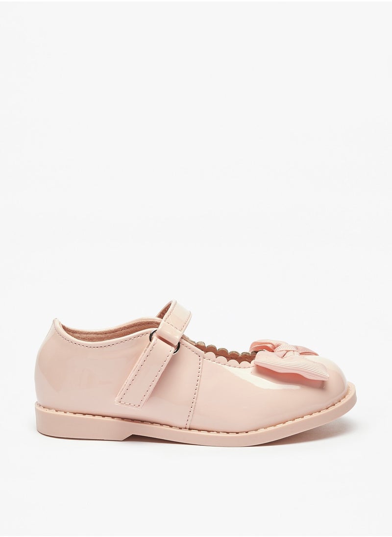 Flora Bella By Shoexpress - Girls Scallop Detail Bow Applique Mary Jane Shoes with Hook and Loop Closure - Image 1