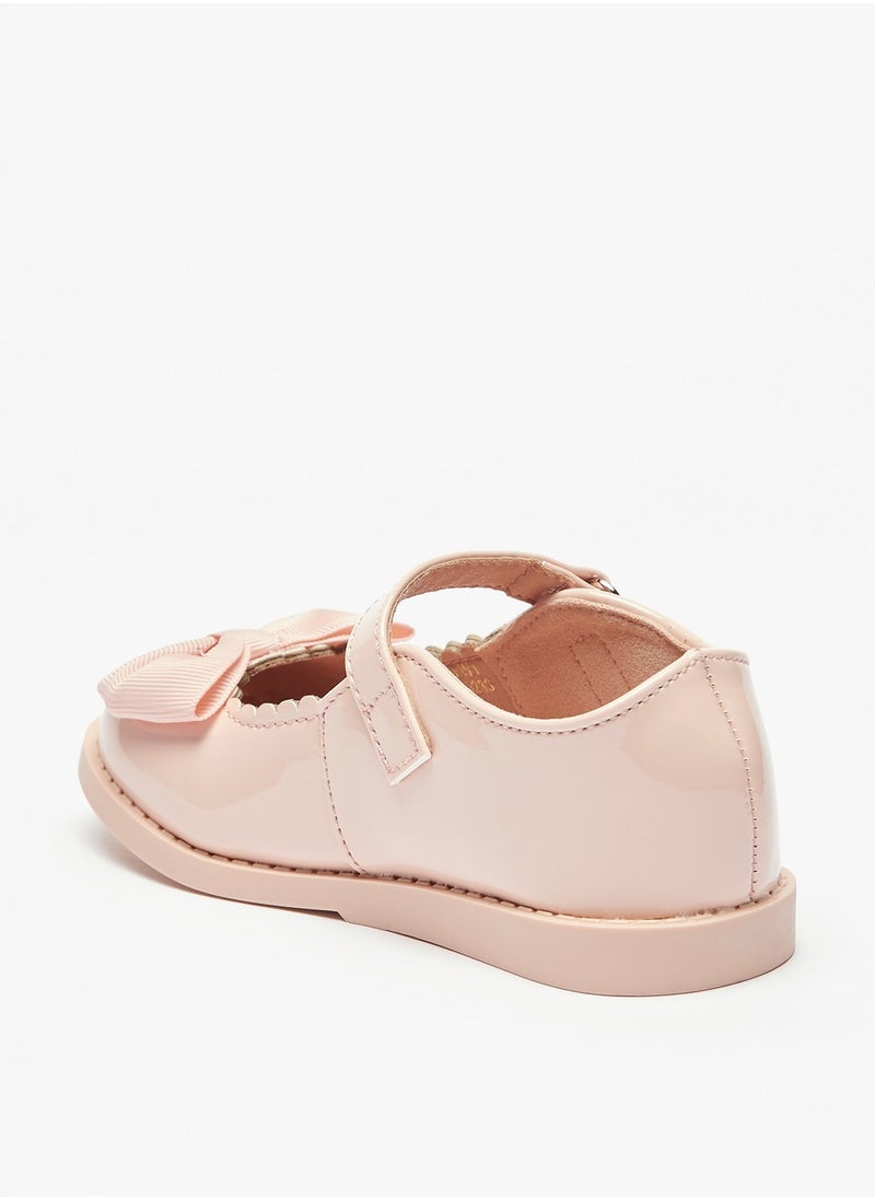 Flora Bella By Shoexpress - Girls Scallop Detail Bow Applique Mary Jane Shoes with Hook and Loop Closure - Image 1