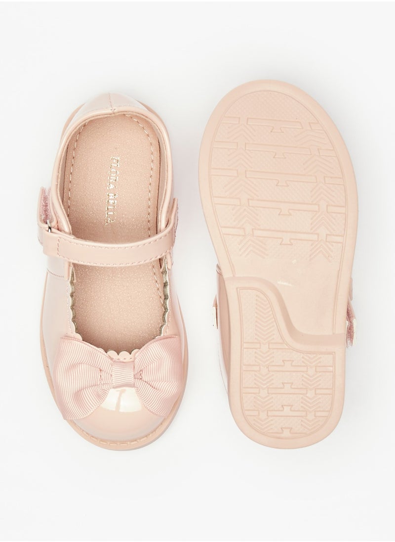 Flora Bella By Shoexpress - Girls Scallop Detail Bow Applique Mary Jane Shoes with Hook and Loop Closure - Image 1
