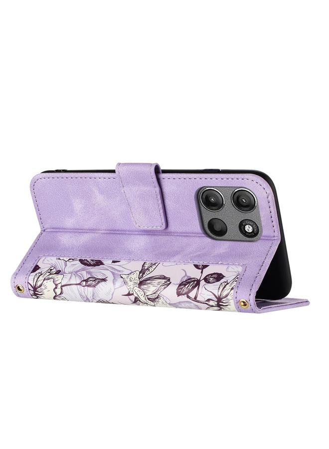 S-TOP Case For Motorola Moto G 5G 2025 Floral Pattern Leather Phone Case with Lanyard - Image 4