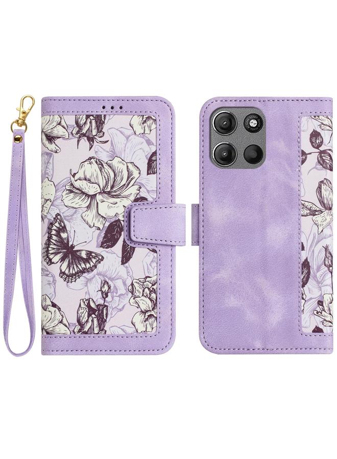 S-TOP Case For Motorola Moto G 5G 2025 Floral Pattern Leather Phone Case with Lanyard - Image 1