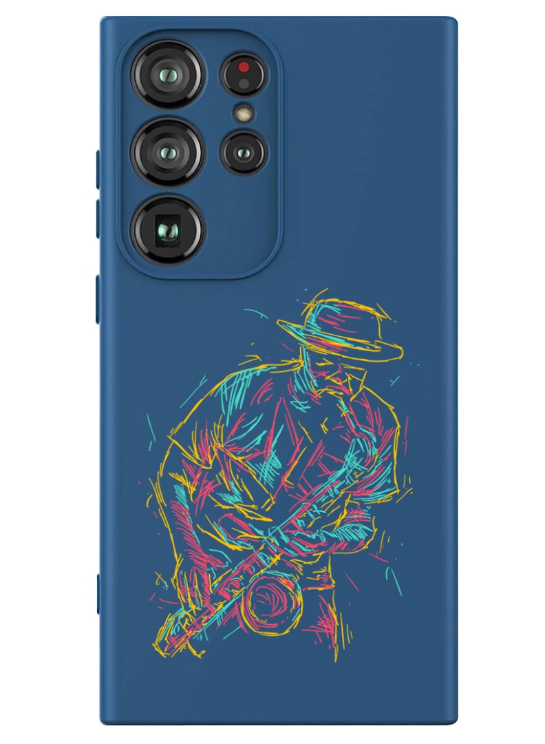 Theodor Protective Slim Fit Case Liquid Silicone Cover with Full Body Protection Anti-Scratch Shockproof Case For Samsung Galaxy S24 Ultra (Blue) - Abstract saxophone - Image 1