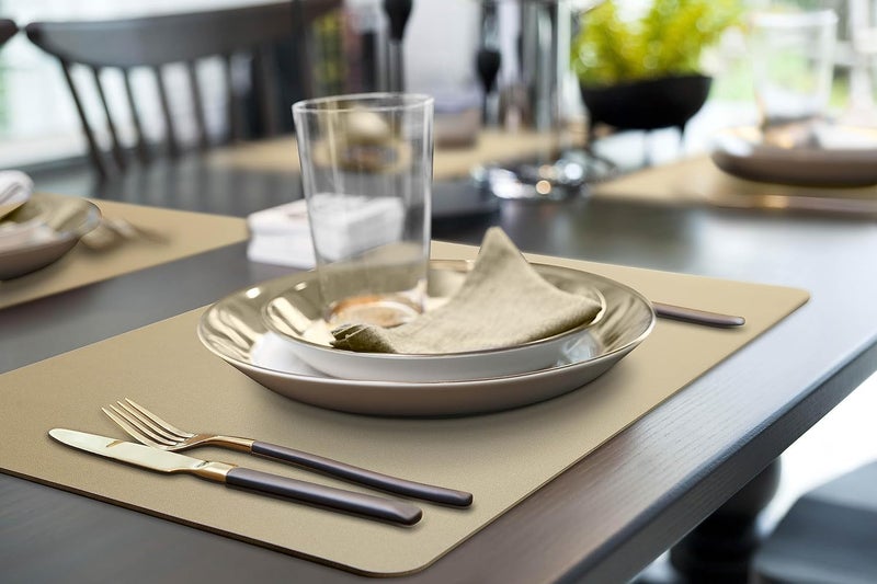 More Decor More Décor Faux Leather Placemats for Dining and Kitchen Table - Stain and Heat Resistant, Anti-Slip, Wipable and Washable - Set of 4 and 6 - Solid Colors (Solid Beige 4) - Image 2