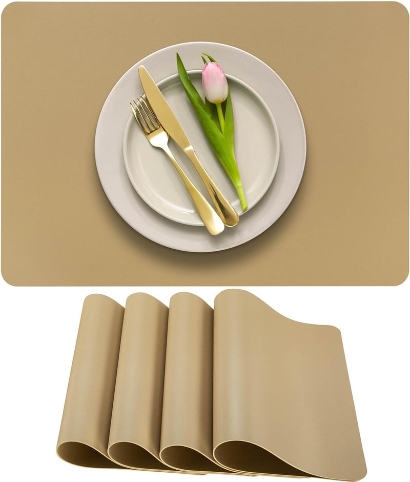 More Decor More Décor Faux Leather Placemats for Dining and Kitchen Table - Stain and Heat Resistant, Anti-Slip, Wipable and Washable - Set of 4 and 6 - Solid Colors (Solid Beige 4) - Image 1