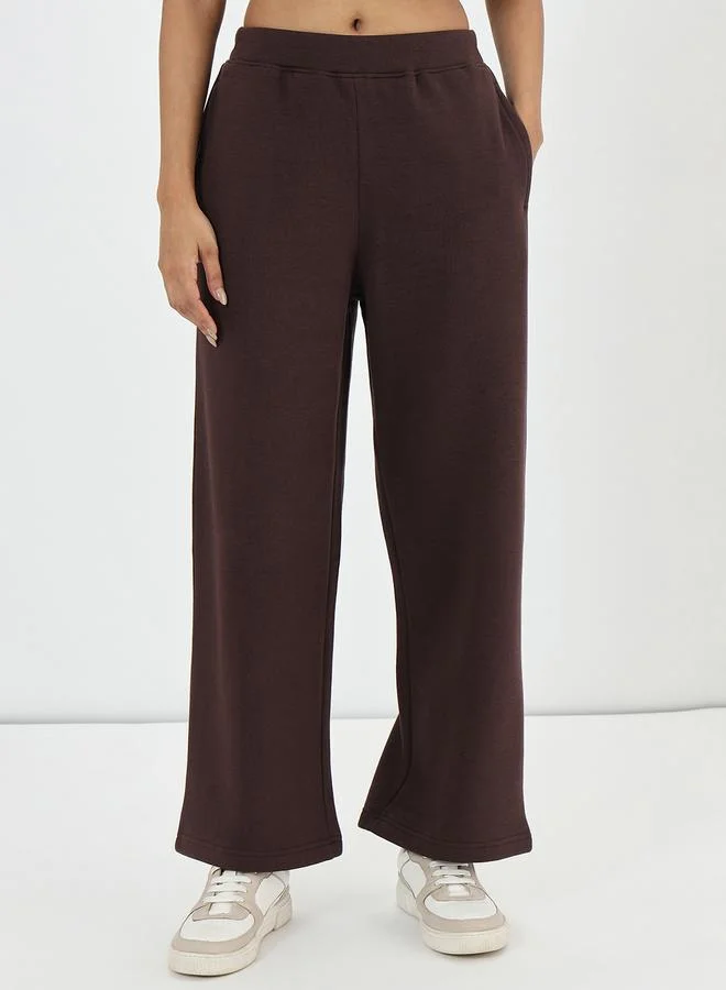 Femmella Coffee Brown Straight Fit Fleece Trackpants