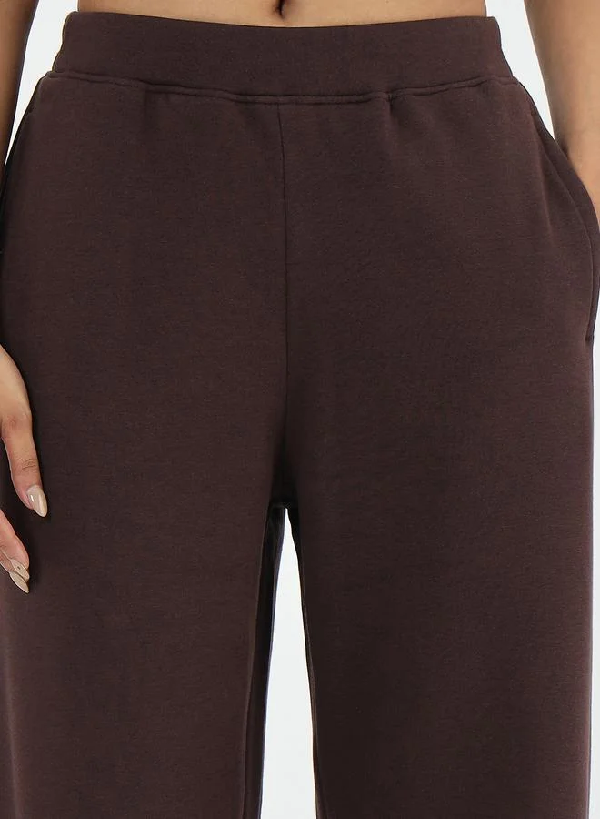 Femmella Coffee Brown Straight Fit Fleece Trackpants