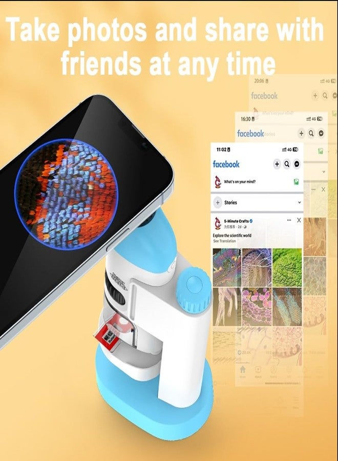 Etzin Microscope 60x-100x Zoom Science Toy STEM DIY Fun Game for Kids, Portable Pocket Microscope with Adjustable Zoom, Handheld Scientific Experimental Equipment (Sky Blue and White) EPL-1017IM. - Image 4