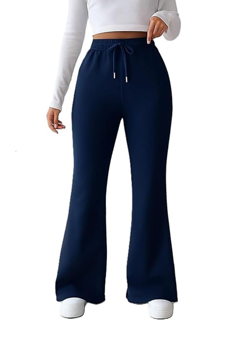 ADBUCKS Women’s Fleece Bell Bottom Sweatpants – High Waisted Wide Leg Lounge Pants with Pockets, Drawstring Waist, Warm Fleece Lined Winter Athletic Trousers (in, Alpha, M, Blue) - Image 5