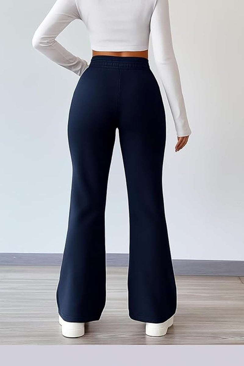 ADBUCKS Women’s Fleece Bell Bottom Sweatpants – High Waisted Wide Leg Lounge Pants with Pockets, Drawstring Waist, Warm Fleece Lined Winter Athletic Trousers (in, Alpha, M, Blue) - Image 3