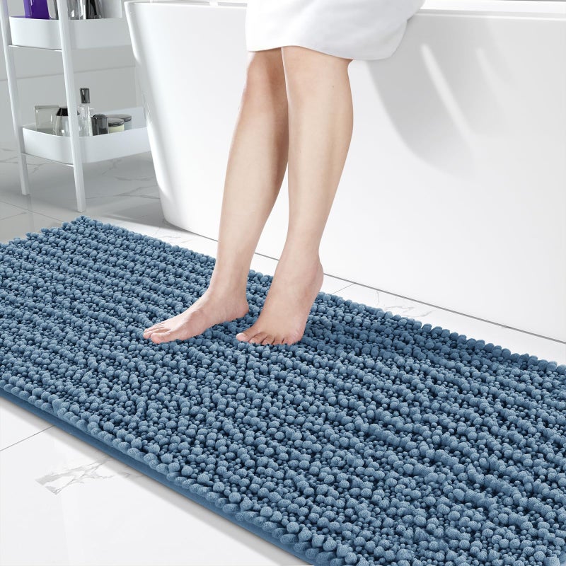 Yimobra Original Luxury Chenille Bath Mat  70 x 24 Inches  Soft Shaggy and Comfortable  Large Size  Super Absorbent and Thick  Non-Slip  Machine Washable  Perfect for Bathroom  Denim Blue - Image 1