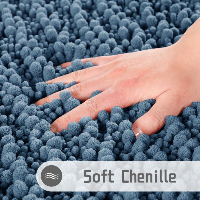 Yimobra Original Luxury Chenille Bath Mat  70 x 24 Inches  Soft Shaggy and Comfortable  Large Size  Super Absorbent and Thick  Non-Slip  Machine Washable  Perfect for Bathroom  Denim Blue - Image 2