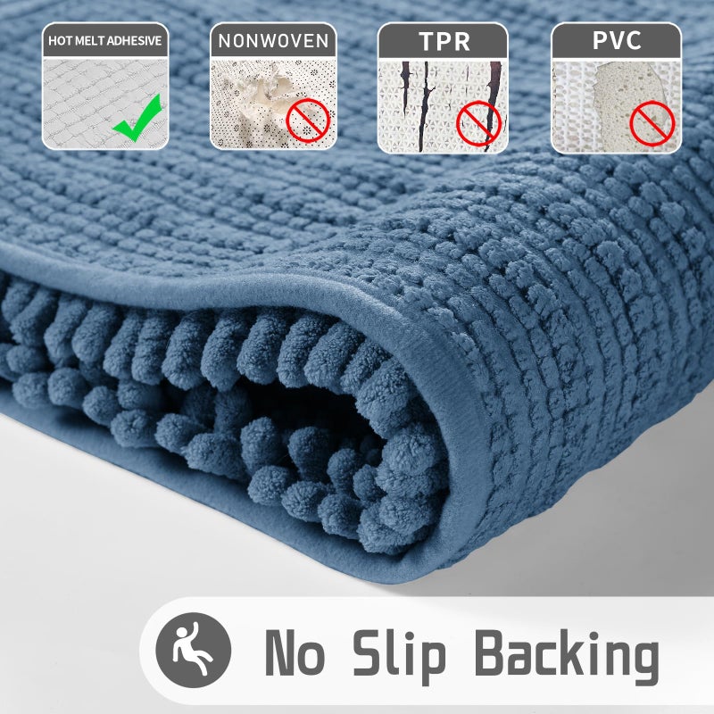 Yimobra Original Luxury Chenille Bath Mat  70 x 24 Inches  Soft Shaggy and Comfortable  Large Size  Super Absorbent and Thick  Non-Slip  Machine Washable  Perfect for Bathroom  Denim Blue - Image 4