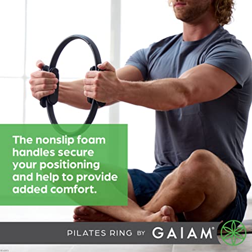 Gaiam حلقة بيلاتس من جايام 15" - دائرة لياقة بدنية خفيفة الوزن ومقابض مبطنة متينة | معدات تمارين مقاومة مرنة لتقوية الذراعين والفخذين/الساقين والعضلات الأساسية، سوداء - Image 4