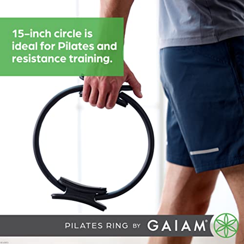 Gaiam حلقة بيلاتس من جايام 15" - دائرة لياقة بدنية خفيفة الوزن ومقابض مبطنة متينة | معدات تمارين مقاومة مرنة لتقوية الذراعين والفخذين/الساقين والعضلات الأساسية، سوداء - Image 3