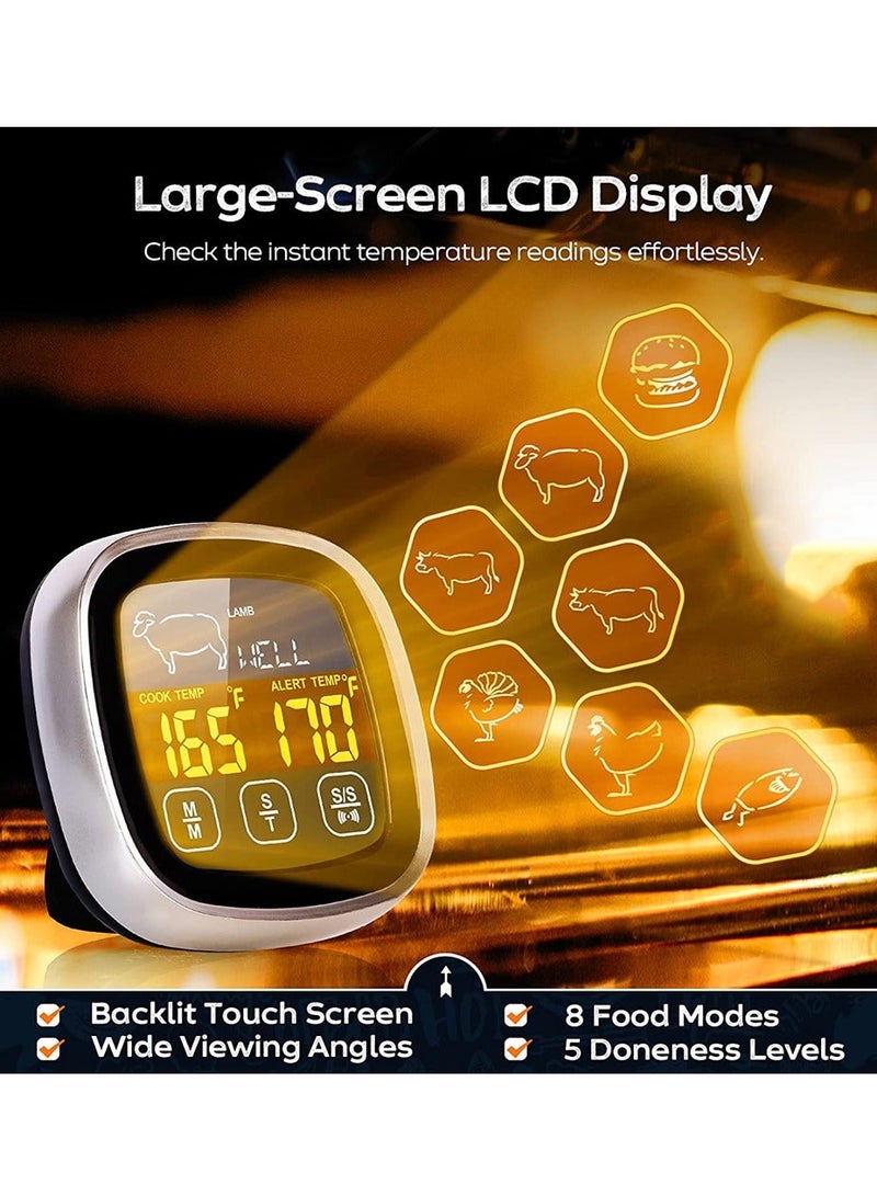 Y&D Digital Meat Thermometer for Cooking, Upgraded Touchscreen Large Display Instant Read Food with Backlight, Long Probe, Kitchen Timer, Cooking Oven, BBQ - Image 3