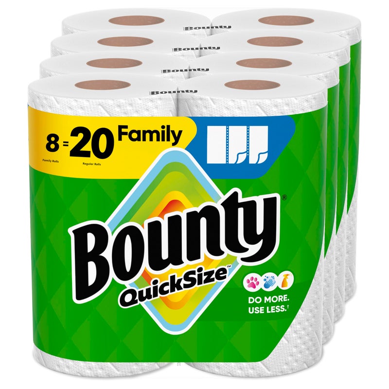 Bounty Quick Size Paper Towels White 8 Family Rolls 20 Regular Rolls Packaging May Vary