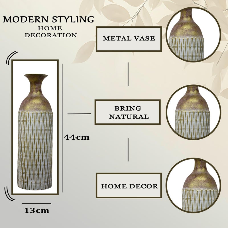 HOME ELEMENTS Modern Metal Big Vase for Living Room (44 cm) Floor Standing Vases for Long Flower Living Room Corner Hotel Bedroom Office Indoor Home Decoration Used for Fake & Real Plants (Vase Only) - Image 4