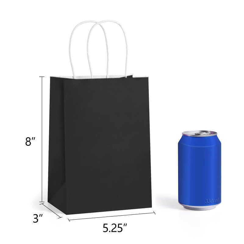 BagDream Black Gift Bags 5.25x3x8 Small Kraft Paper Bags with Handles Bulk 100Pack for Halloween, Party favor, Small Business, Retail, Merchandise, Black Paper Grocery Sacks - Image 2