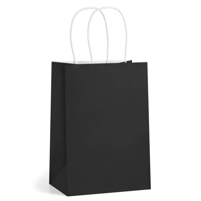 BagDream Black Gift Bags 5.25x3x8 Small Kraft Paper Bags with Handles Bulk 100Pack for Halloween, Party favor, Small Business, Retail, Merchandise, Black Paper Grocery Sacks - Image 1
