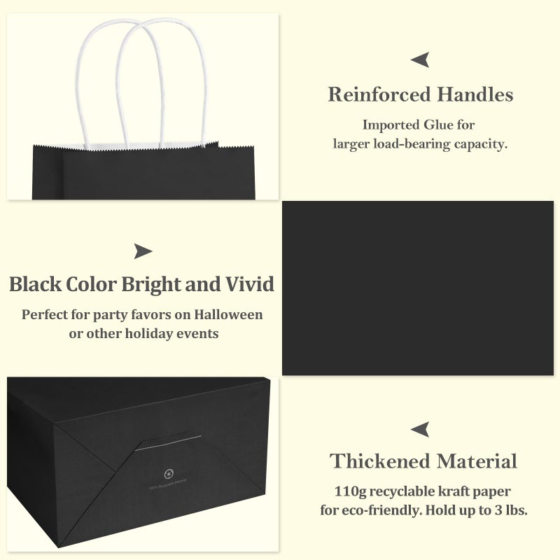 BagDream Black Gift Bags 5.25x3x8 Small Kraft Paper Bags with Handles Bulk 100Pack for Halloween, Party favor, Small Business, Retail, Merchandise, Black Paper Grocery Sacks - Image 3