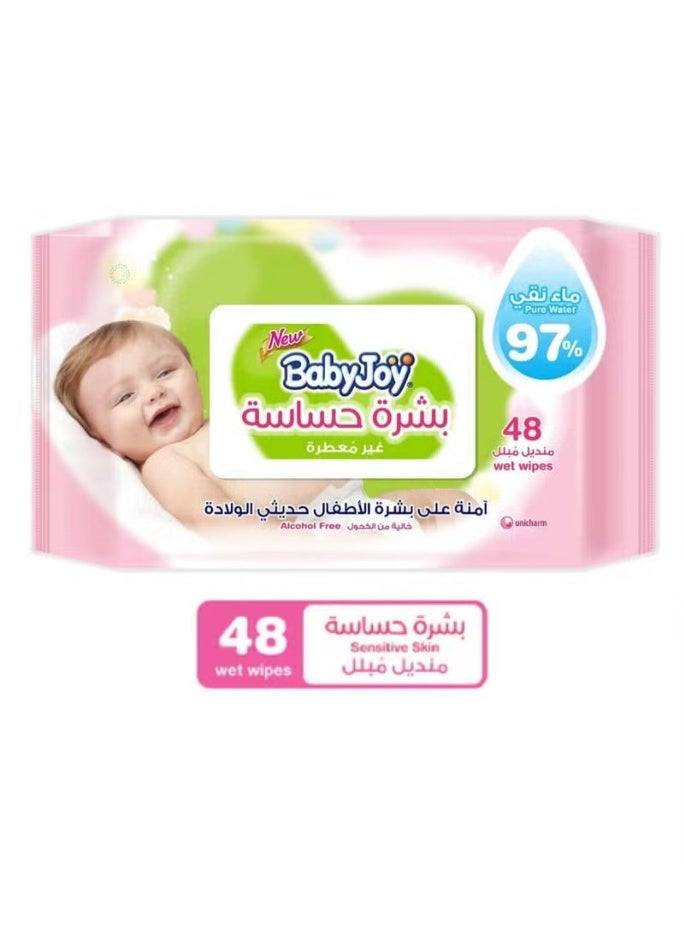 Baby Joy Sensitive Skin Wet Wipes, Unscented - 48 Wipes - Image 1