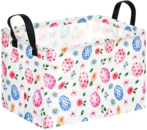 ACMUUNI Rectangle Easter Eggs Gift Basket Rabbit Toy Shelf Basket Clothes Laundry Storage Box Storage Bins Bunny Basket Laundry Hamper with Handles - Image 1