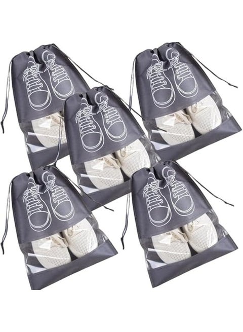Dustproof Waterproof Shoe Storage Bags Pack of 5 – Large Foldable Organizer with Clear Window & Drawstring – Multi-Purpose Travel Storage for Shoes, Clothes & Daily Essentials