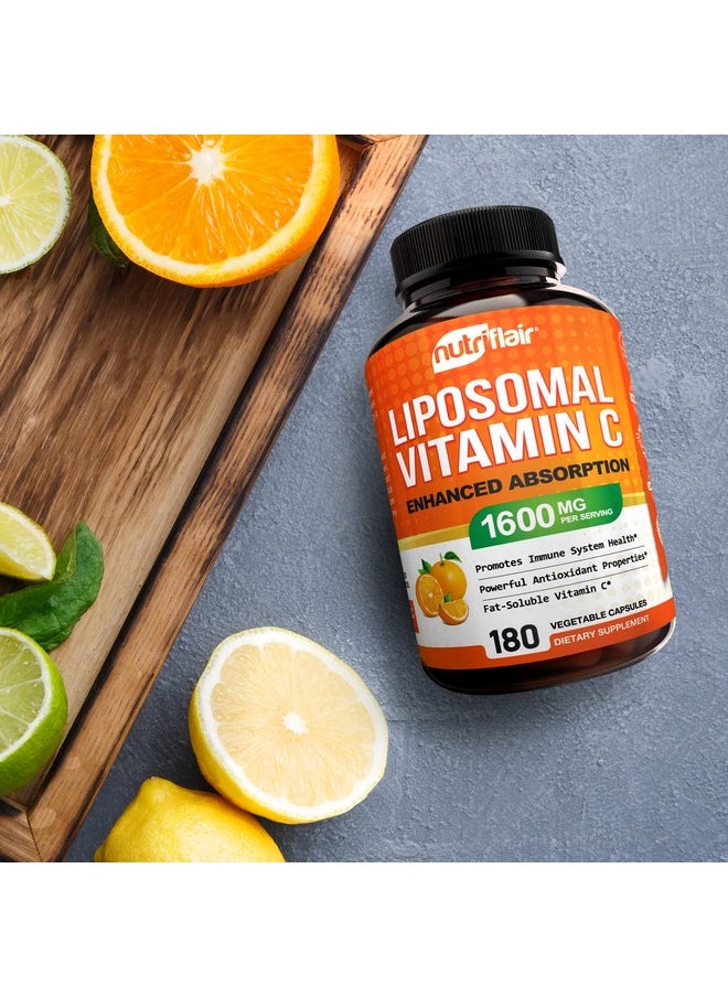 NutriFlair Liposomal Vitamin C 1600Mg 180 Capsules High Absorption Fat Soluble Vit C Antioxidant Supplement Higher Bioavailability Immune System Support & Collagen Booster Nongmo Vegan Pills  - Image 5