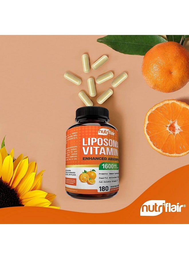 NutriFlair Liposomal Vitamin C 1600Mg 180 Capsules High Absorption Fat Soluble Vit C Antioxidant Supplement Higher Bioavailability Immune System Support & Collagen Booster Nongmo Vegan Pills  - Image 4