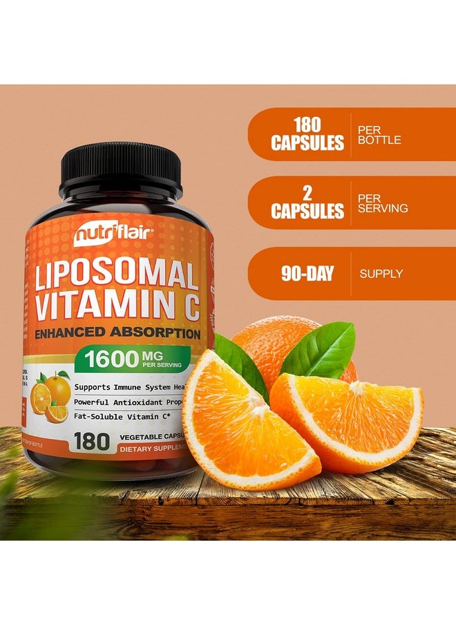 NutriFlair Liposomal Vitamin C 1600Mg 180 Capsules High Absorption Fat Soluble Vit C Antioxidant Supplement Higher Bioavailability Immune System Support & Collagen Booster Nongmo Vegan Pills  - Image 3
